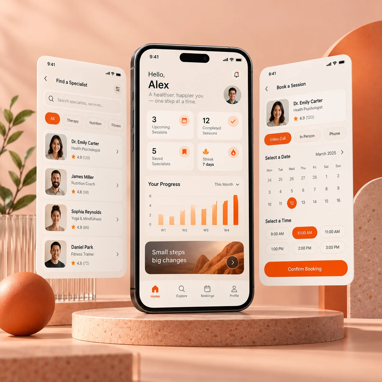 Custom mobile app screens and dashboard