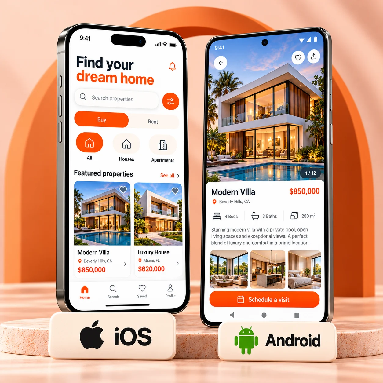 Branded mobile app displayed on iPhone and Android